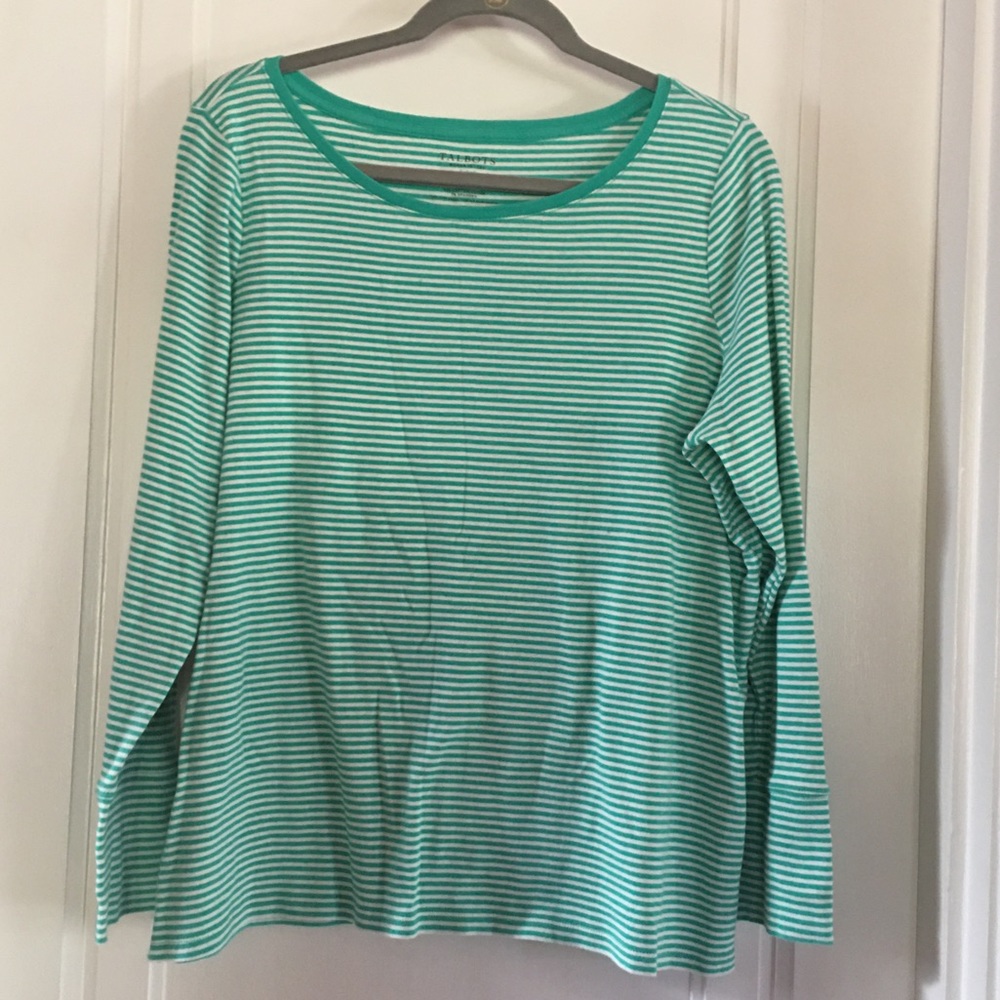 Talbots long sleeve t-shirt, green & white